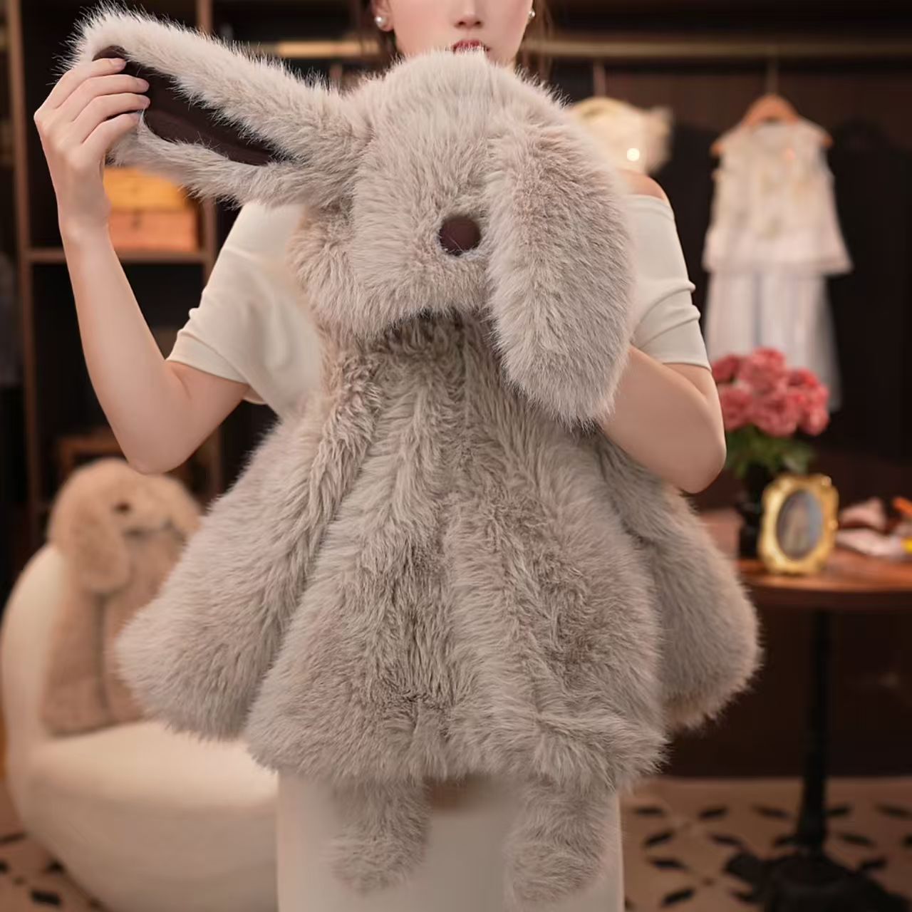 Adorable Grey Bunny Plush Kids' Coat - Warm, Cute & Fluffy Outerwear for Children