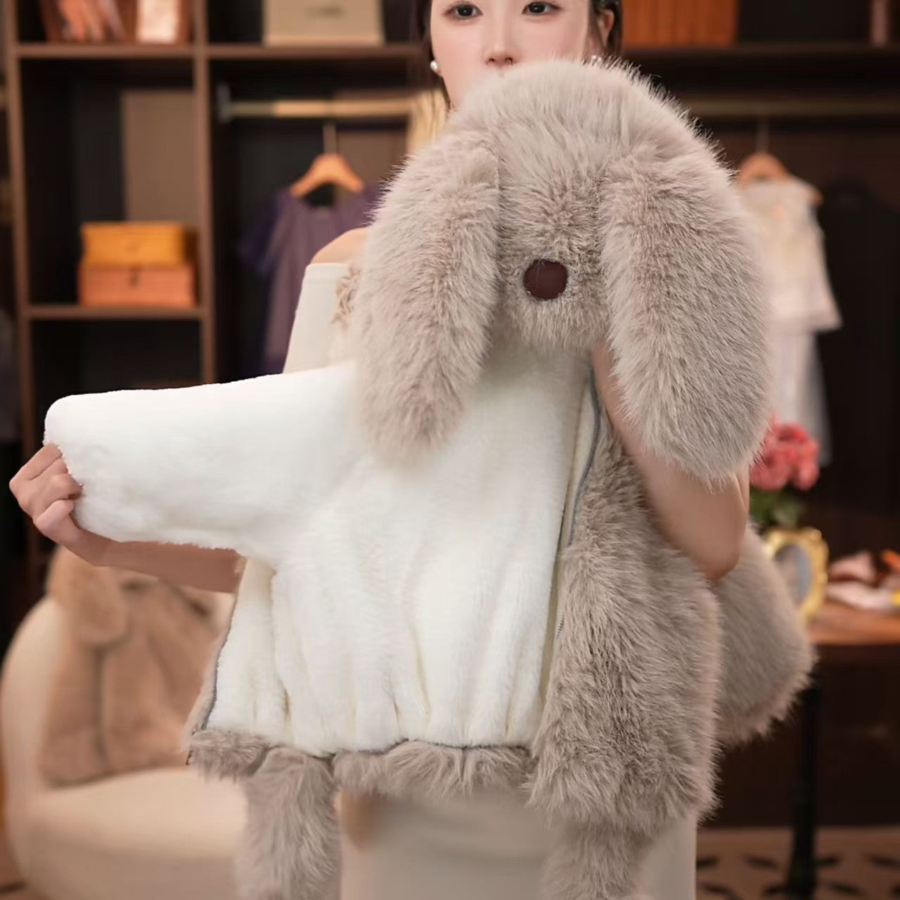 Adorable Grey Bunny Plush Kids' Coat - Warm, Cute & Fluffy Outerwear for Children