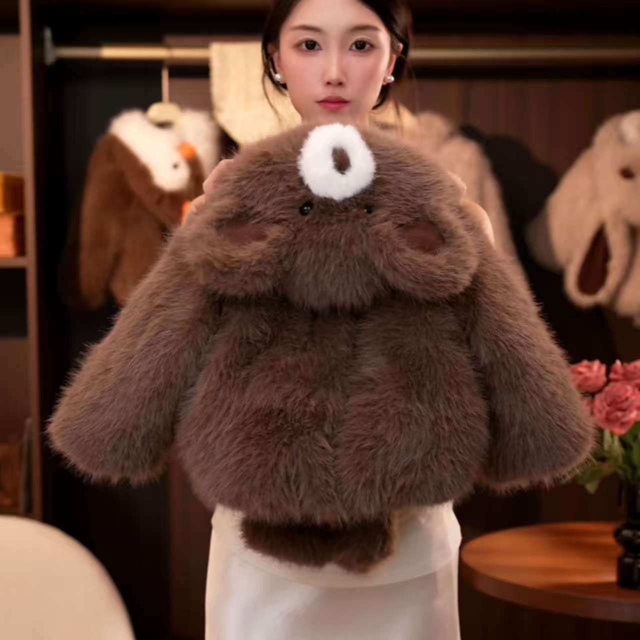 Adorable Brown Bear Plush Kids' Coat - Warm, Cute & Fluffy Outerwear for Children