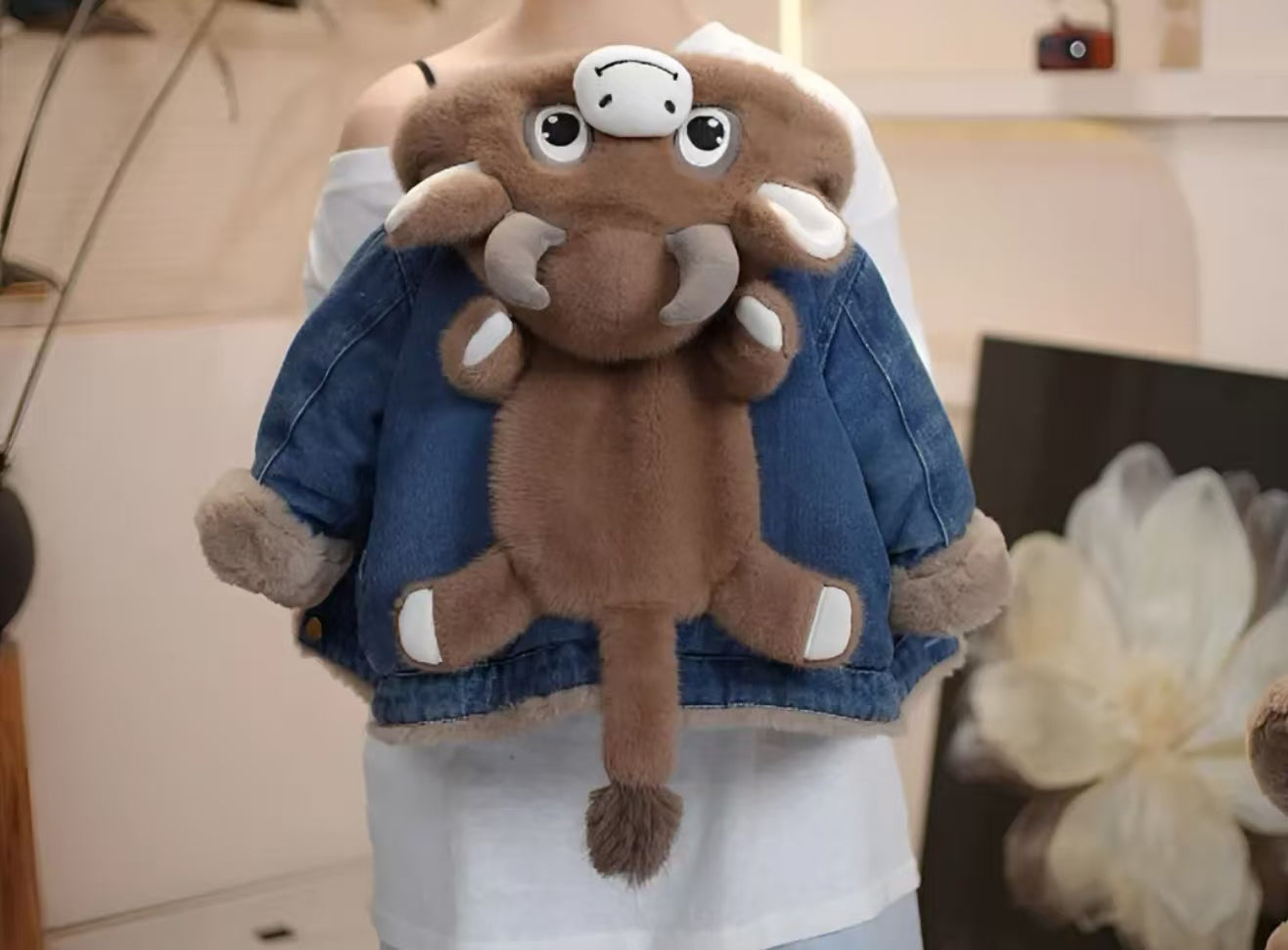 Cute Ox Denim Plush Kids' Coat - Warm, Stylish & Playful Outerwear for Children