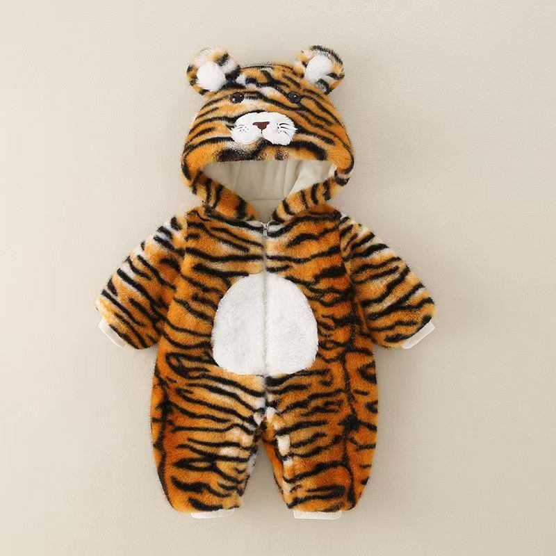 Kids' Tiger Plush Onesie Coat - Warm Fleece Animal Cosplay Jumpsuit for Toddlers