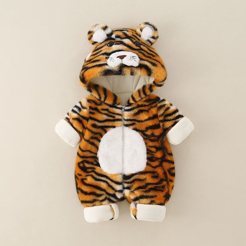 Kids' Tiger Plush Onesie Coat - Warm Fleece Animal Cosplay Jumpsuit for Toddlers
