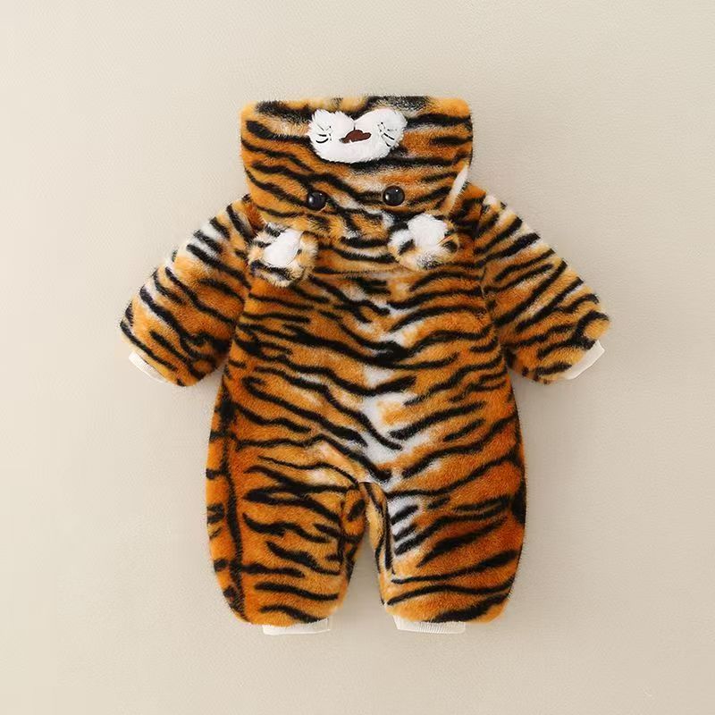 Kids' Tiger Plush Onesie Coat - Warm Fleece Animal Cosplay Jumpsuit for Toddlers