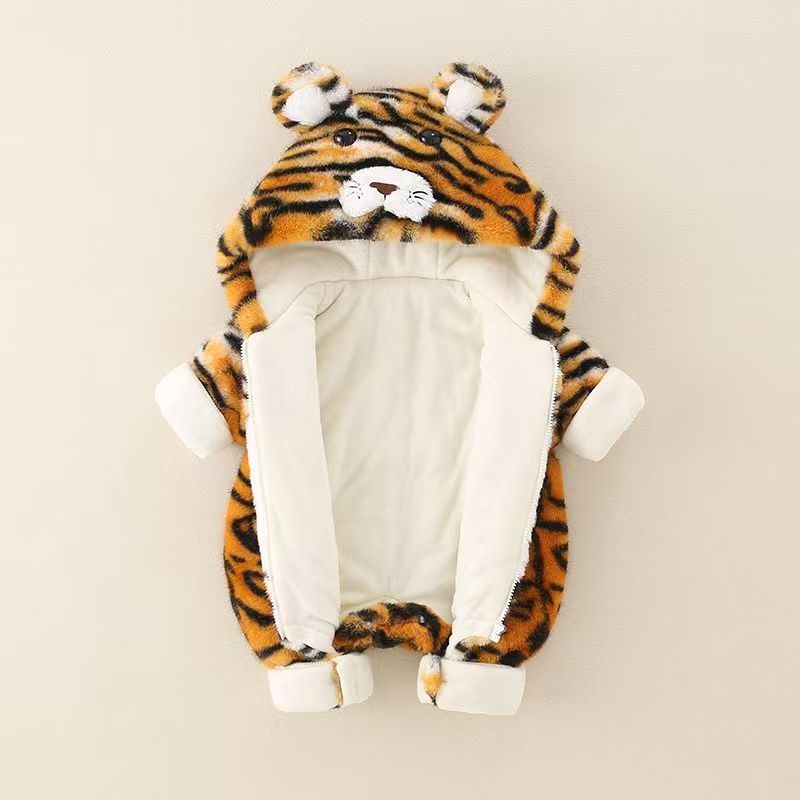 Kids' Tiger Plush Onesie Coat - Warm Fleece Animal Cosplay Jumpsuit for Toddlers