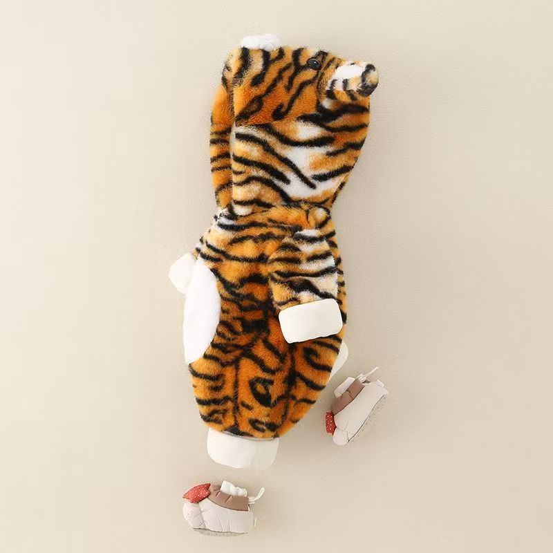 Kids' Tiger Plush Onesie Coat - Warm Fleece Animal Cosplay Jumpsuit for Toddlers