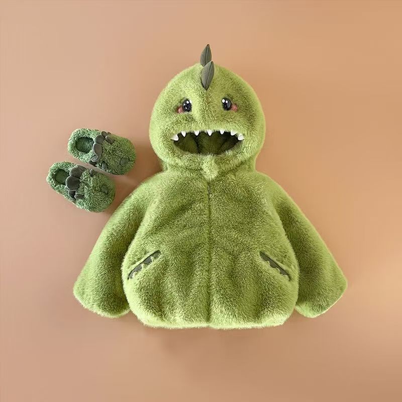 Kids' Plush Dinosaur Jacket - Warm Fleece Cartoon Coat for Toddlers