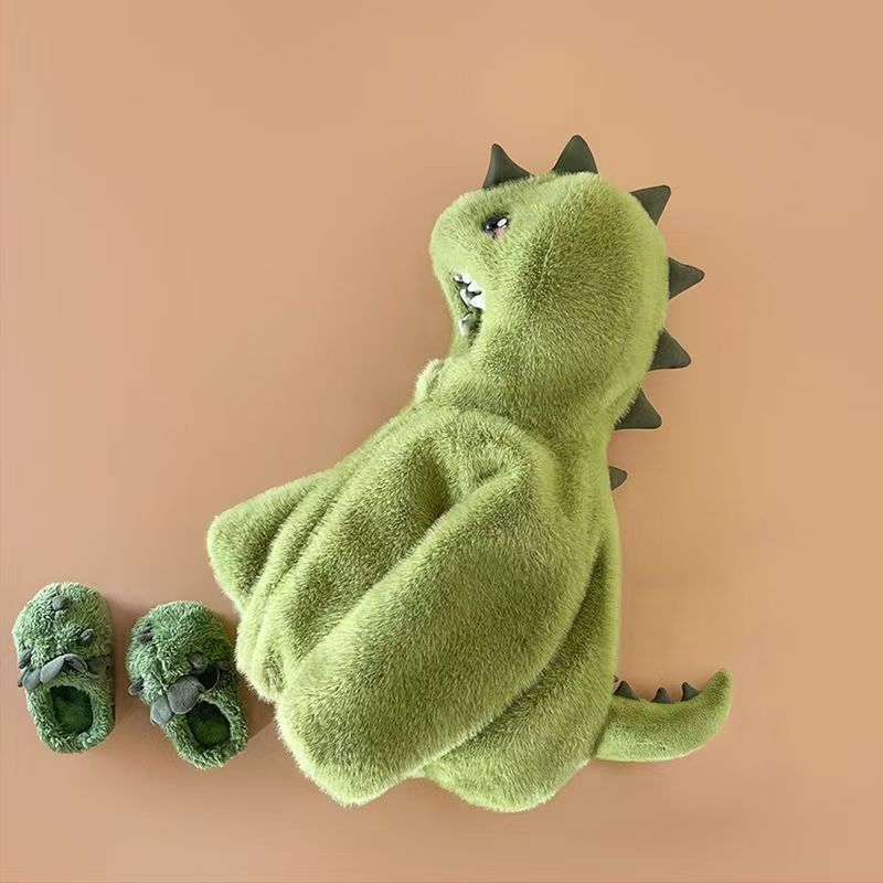 Kids' Plush Dinosaur Jacket - Warm Fleece Cartoon Coat for Toddlers