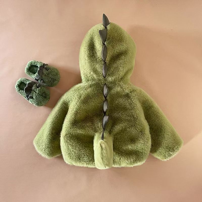 Kids' Plush Dinosaur Jacket - Warm Fleece Cartoon Coat for Toddlers