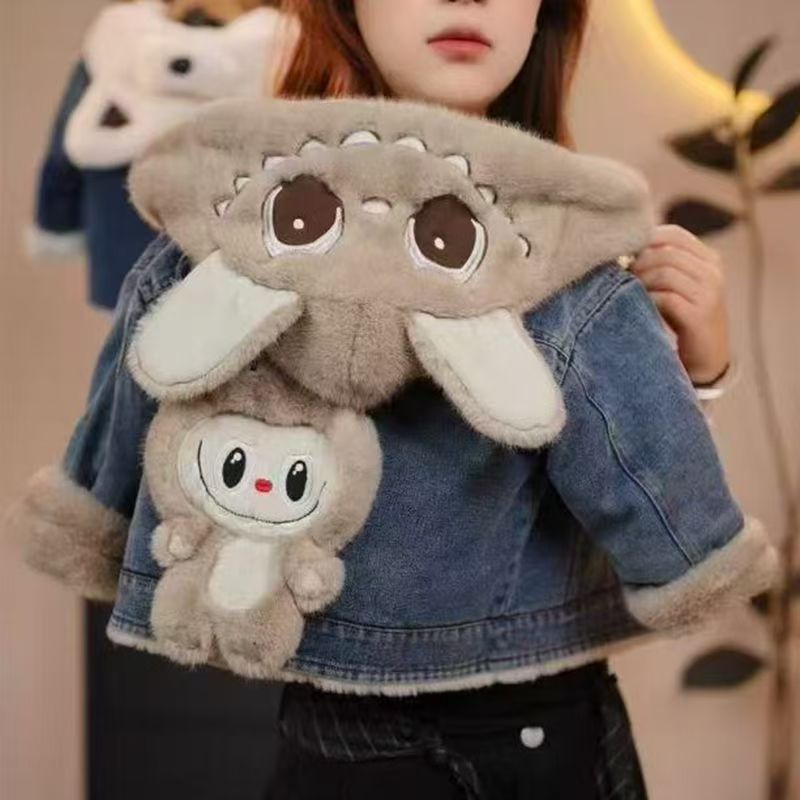 Labubu Kids' Denim Jacket - Warm Fleece-Lined Casual Coat for Boys & Girls