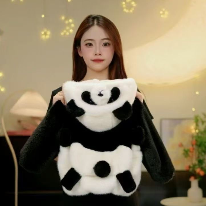 Cute Panda - Shaped Faux Fur Kids' Coat, Plush Hooded Jacket for Children