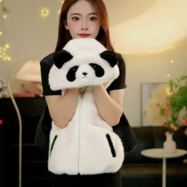 Cute Panda - Shaped Faux Fur Kids' Coat, Plush Hooded Jacket for Children