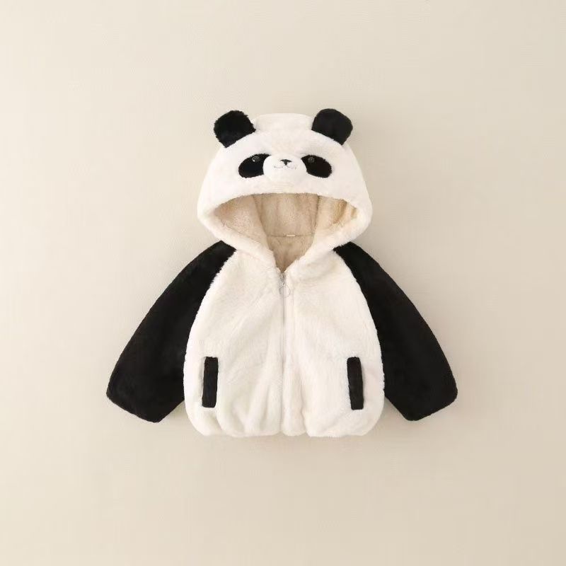 Cute Panda - Shaped Faux Fur Kids' Coat, Plush Hooded Jacket for Children