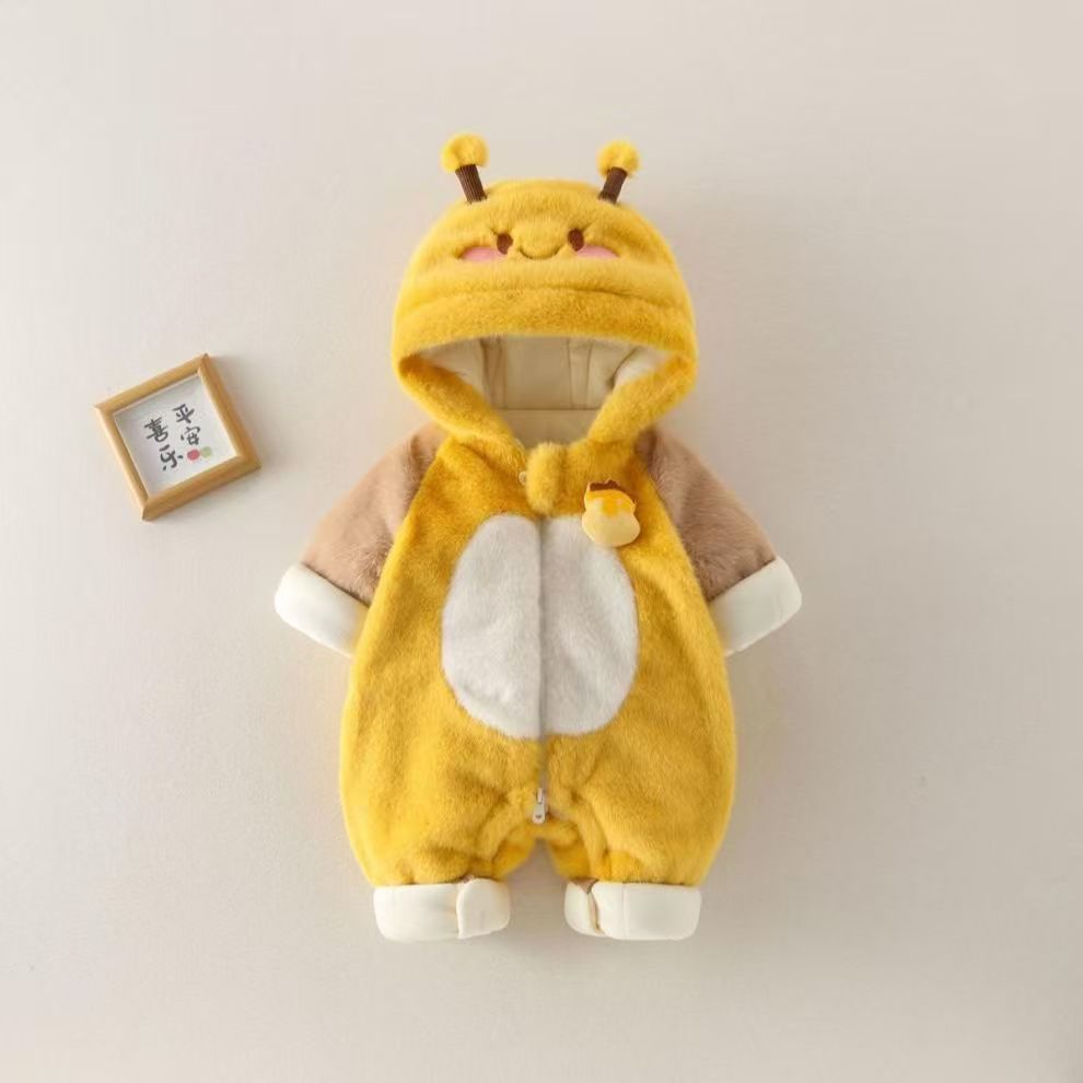 Cute Bee - Shaped Faux Fur Baby Romper, Warm & Fluffy Onesie for Toddlers