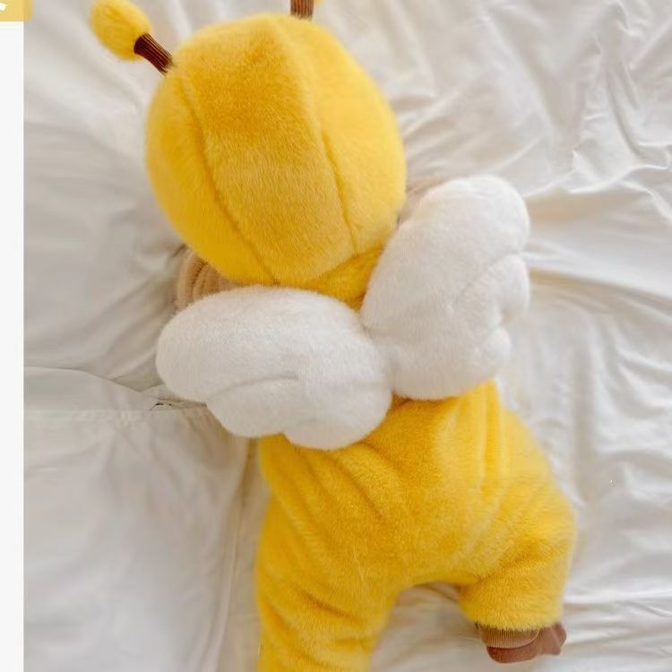 Cute Bee - Shaped Faux Fur Baby Romper, Warm & Fluffy Onesie for Toddlers