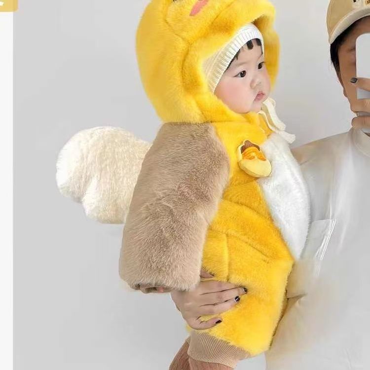 Cute Bee - Shaped Faux Fur Baby Romper, Warm & Fluffy Onesie for Toddlers