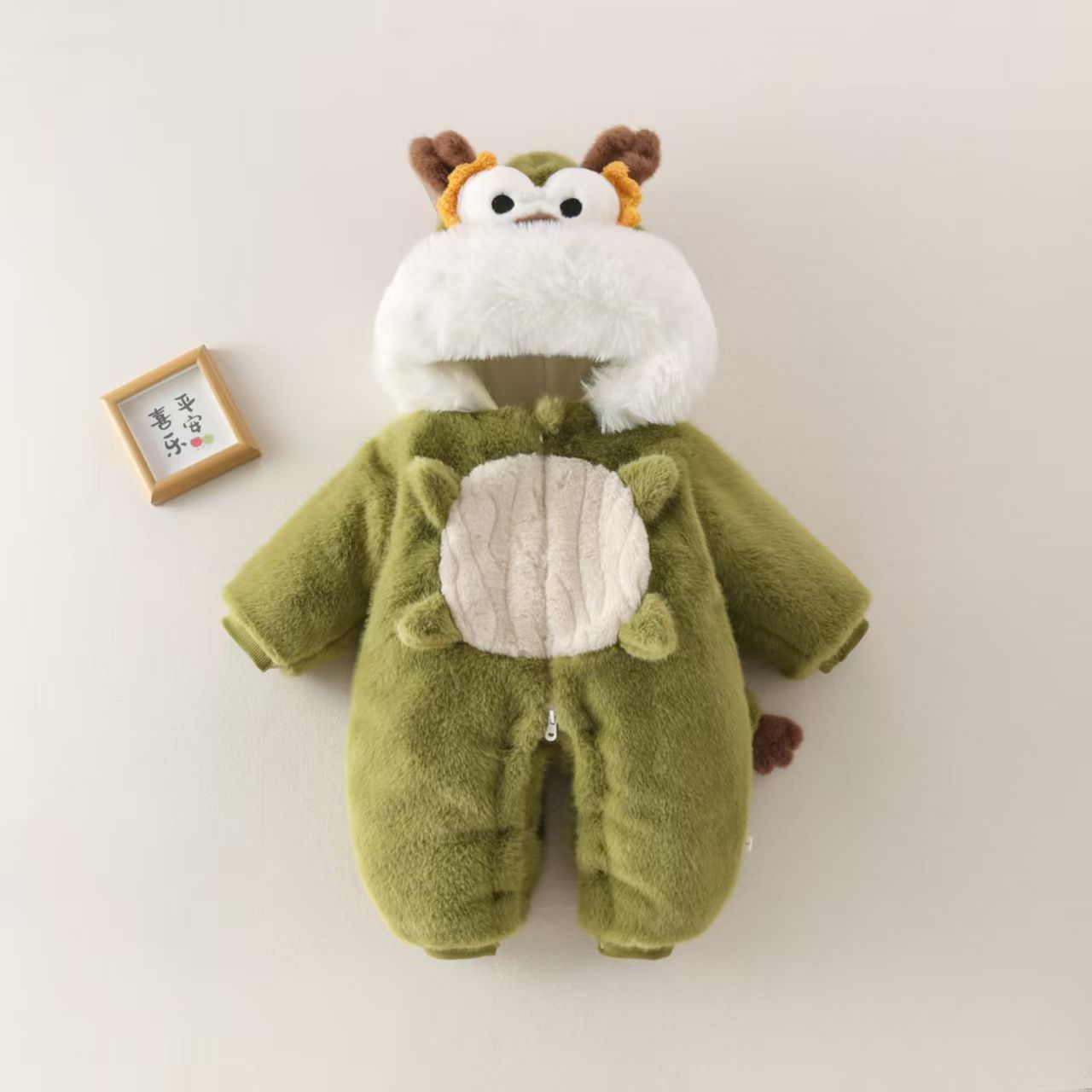 Kids' Cute Dragon Plush Onesie Coat - Warm Fleece Baby Jumpsuit for Winter