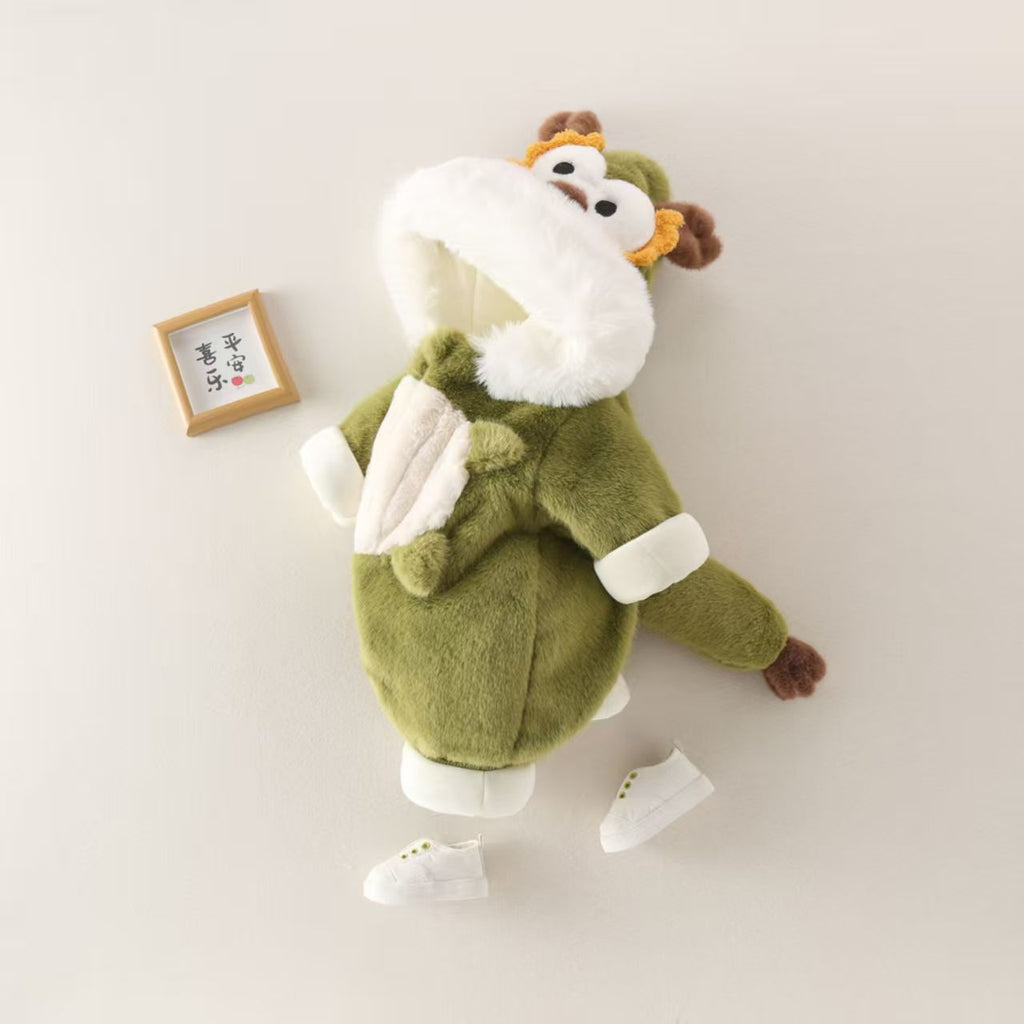 Kids' Cute Dragon Plush Onesie Coat - Warm Fleece Baby Jumpsuit for Winter