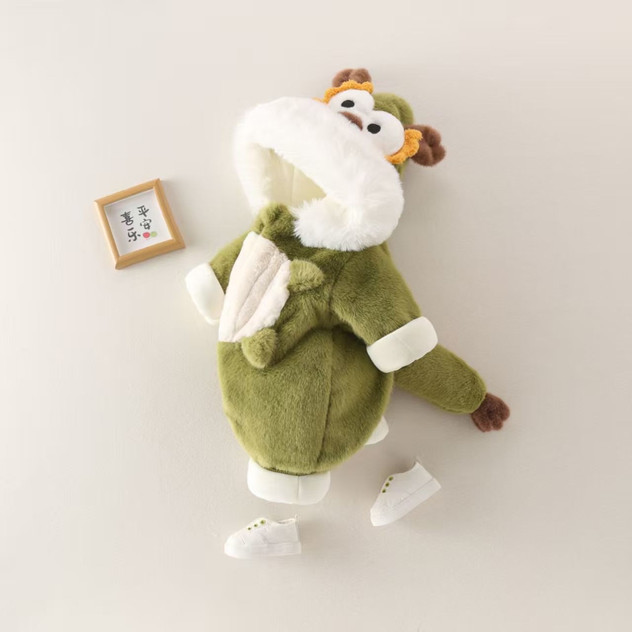 Kids' Cute Dragon Plush Onesie Coat - Warm Fleece Baby Jumpsuit for Winter