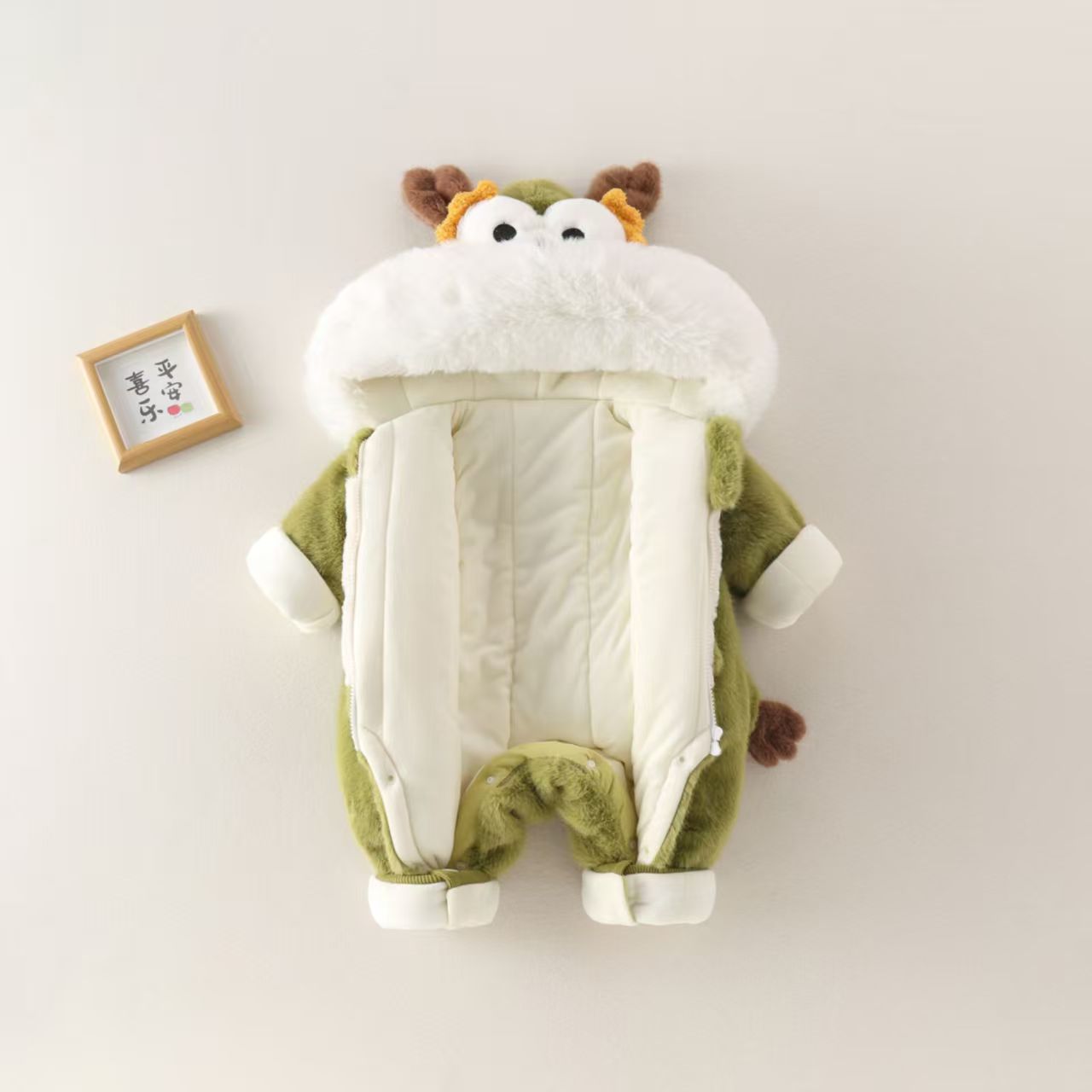Kids' Cute Dragon Plush Onesie Coat - Warm Fleece Baby Jumpsuit for Winter