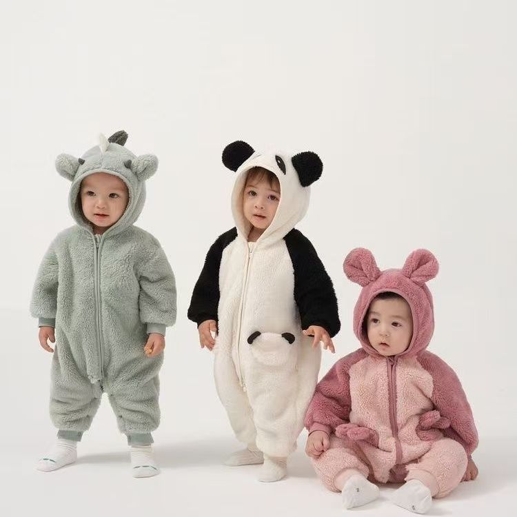 Cute Panda Plush Baby Jumpsuit - Warm Fleece One-Piece Outfit for Toddlers