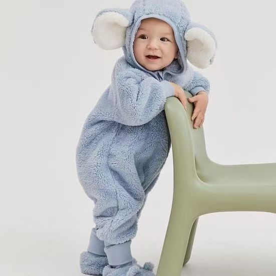 Kids' Adorable Elephant Plush Onesie Coat - Warm Fleece Baby Jumpsuit for Winter
